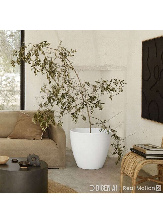 وعاء نباتات بلاستيك بتصميم مزخرف للنباتات الداخلية والزهور والصبار والنباتات العصارية المنزلية، عبوة من قطعة واحدة، (ابيض, 40سم) - Image 2